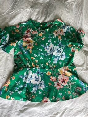 LOFT Green Floral Peplum Blouse